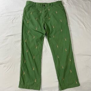 J. Crew Green Corduroy 38 X 32 HULA EMBROIDERED Hawaii Pants Golf Joke Gift Flaw